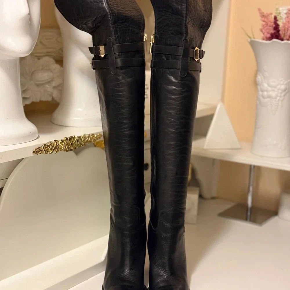 CARRANO over the knee leather boots with thick heels